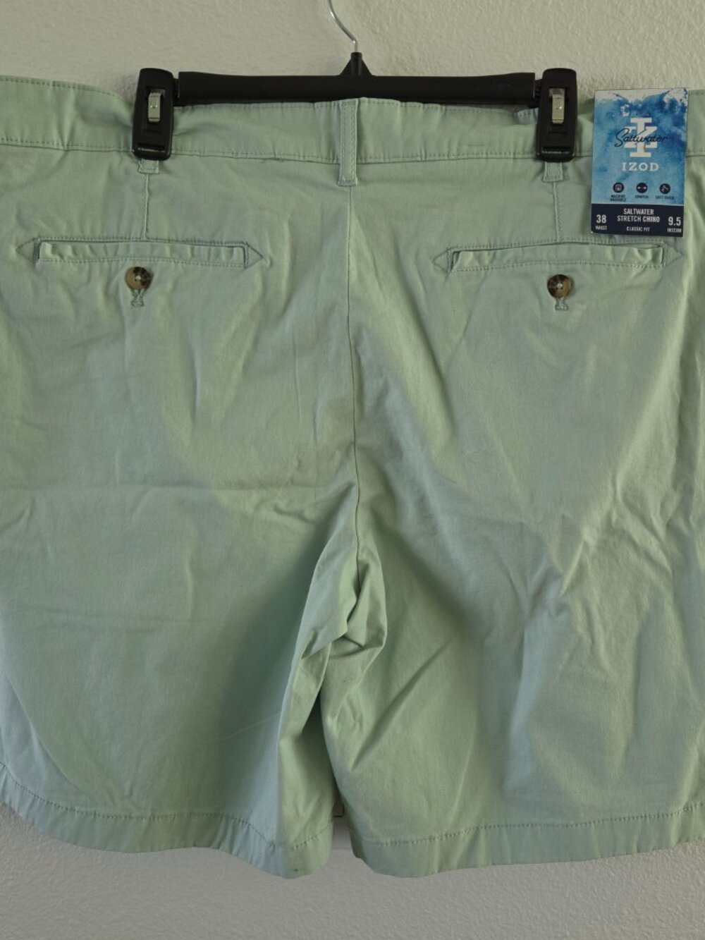 IZOD Saltwater Stretch Chino Shorts - Mint Green (Size 38) - Picture 2 of 3